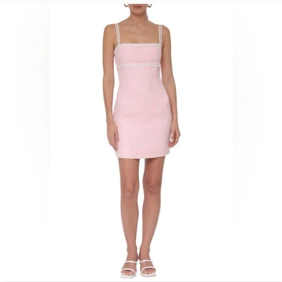 Avec Les Filles Tweed Boucle Pink White Mini Embroidered Dress XL - Picture 2 of 16